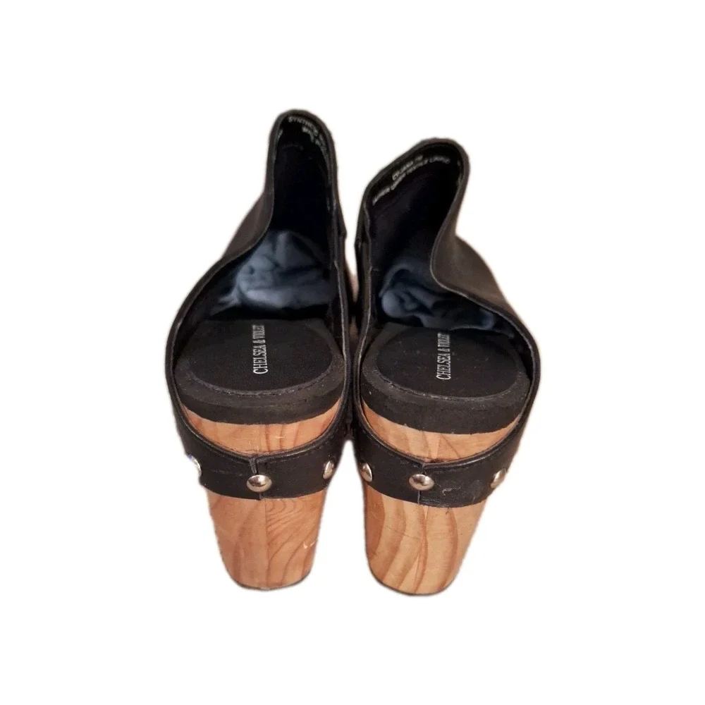 CHELSEA & VIOLET‎ (7) Black Wooden Clog Platform Leather Upper